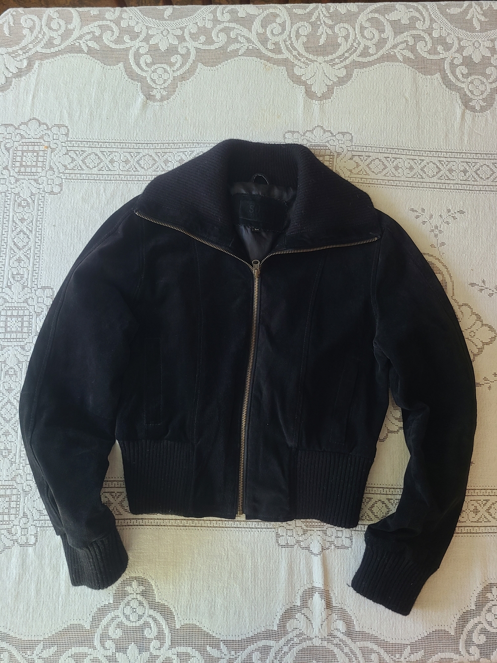 Vintagw Black Reap Suede Bomber Jacket - Women
